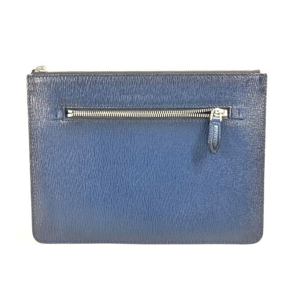 Salvatore Ferragamo logo Pouch with strap Clutch bag Leather Navy - Picture 2 of 16